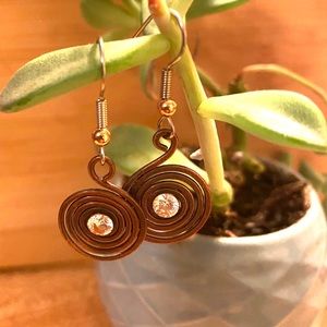 Copper and cubic zirconia handmade earrings!!!